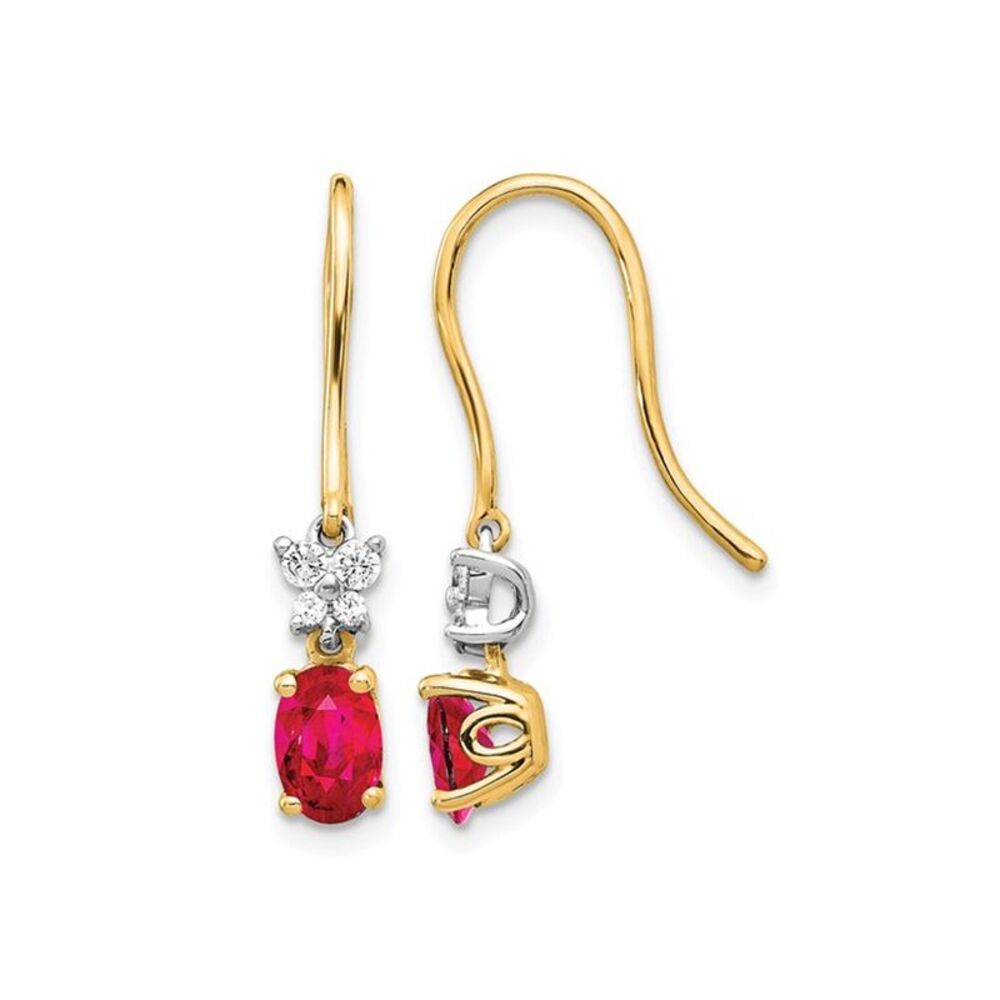 3/5 Carat (ctw) Ruby Dangle Earrings 14K Two Tone Gold with Diamonds